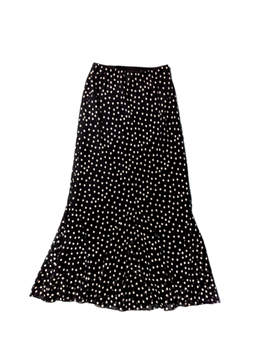 Vintage Chadwick's Polka Dot Flounce Hem Maxi Skirt Black Cream Size 8T